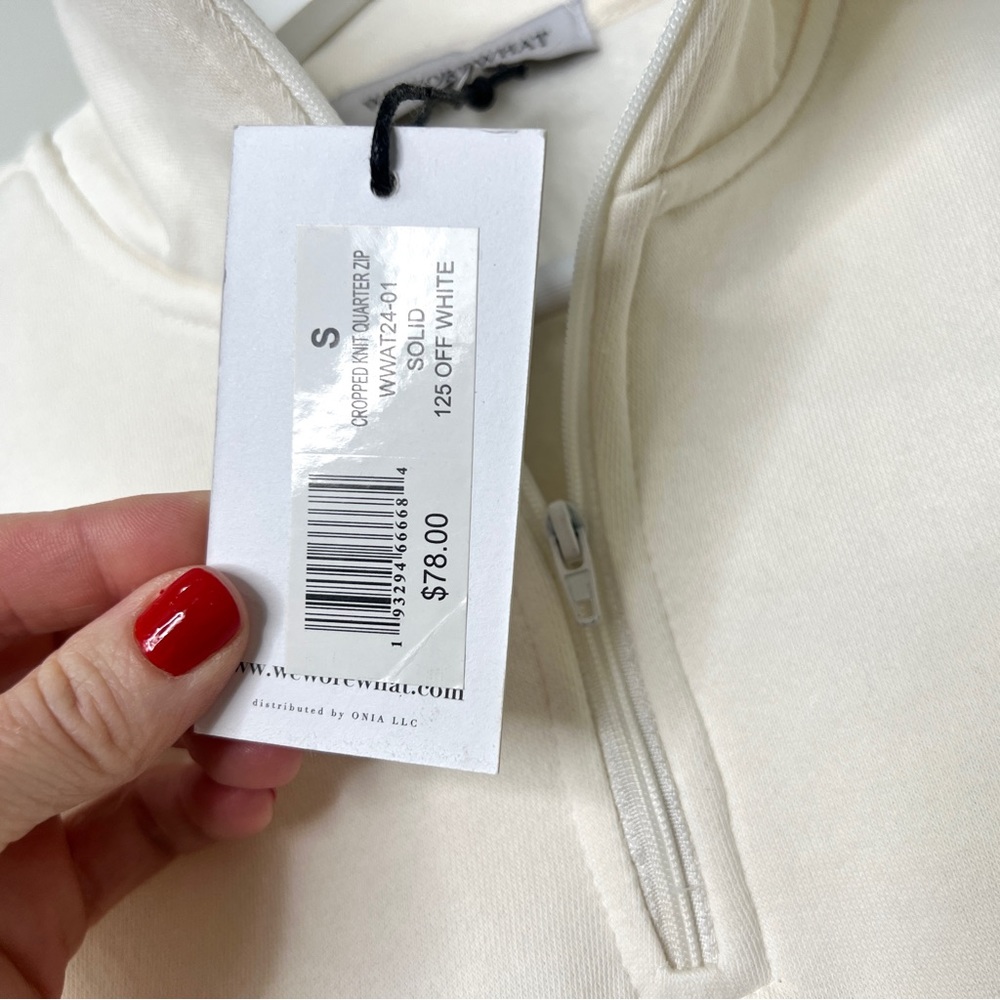 New WEWOREWHAT Women’s Oversized Cropped Cotton Blend 1/4 Zip Sweatshirt Cream S - Picture 11 of 13